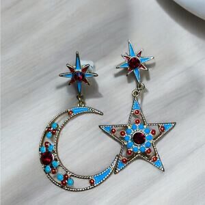 NEW Mismatched Moon & Star Dangle Stud Earrings
